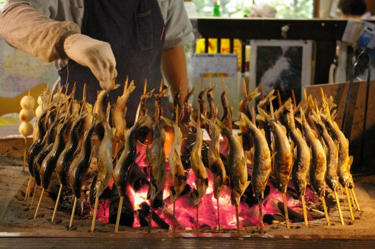 Salted and grilled ayu is a summer staple