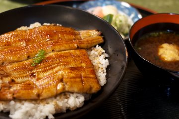 Succulent pieces of unagi over a bed of rice