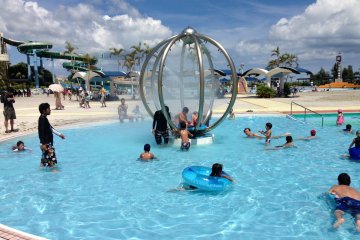 <p>This popular feature in the childrens pool shoots intense streams of water; wearing goggles is a must</p>