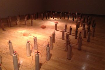 The 8th floor displays some of the resident artitists' works. Chen Sai Hua Kuan from Singapore used natural ceramics and bamboo to create a piece that produces sound when you complete an electronic circuit.
