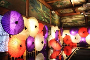 The series of beautifully lit parasols