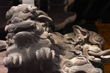 Marvellously detailed woodcarving at the temple