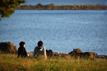 Enjoying the water views from Kasai Rinkai Park