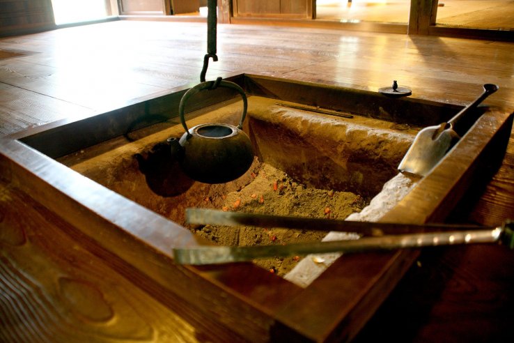 The irori indoor hearth at the farmhouse