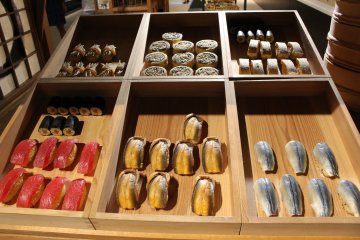 Life-size sushi models