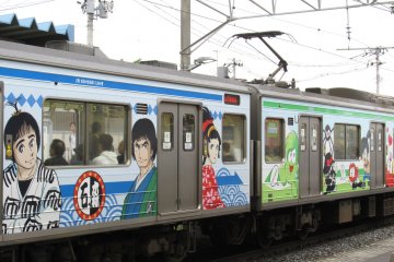 An anime-decorated train from Sendai to Ishinomaki
