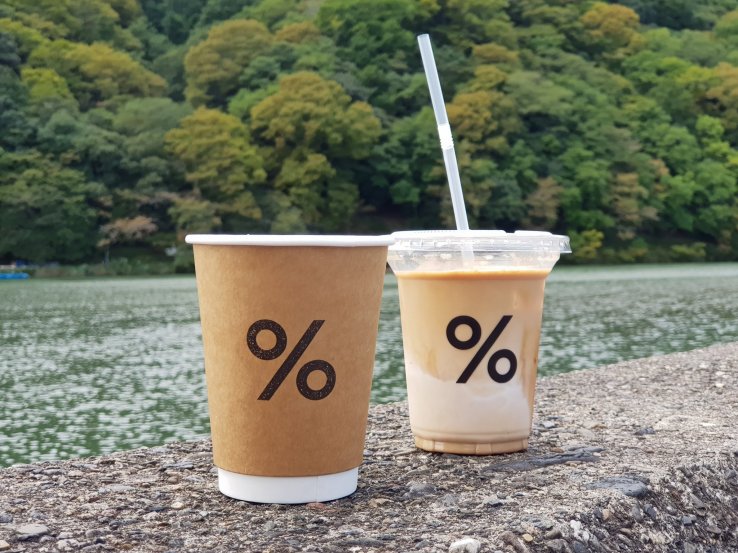 Arabica coffee by the river in Arashiyama