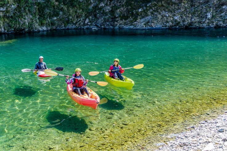 Canoeing down the transparent mountain streams