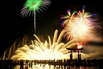 Tori silhouette against the fireworks