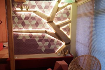 The sitting bench is springtime in origami.