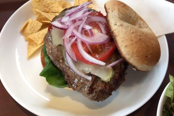 A bagel cheeseburger - delicious!