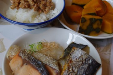 Traditional Japanese items for buffet breakfast