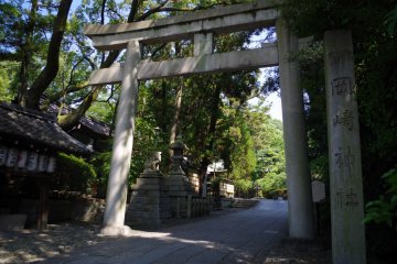 The stone torii gate of Odazaki jinja or shrine in Eastern Kyoto