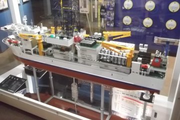 <p>A model of a mining ship, one of the educational displays</p>