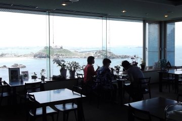 <p>In the restaurant, with a view back to Kabushima</p>