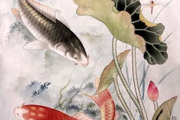 Koi on a traditional Japanese painting