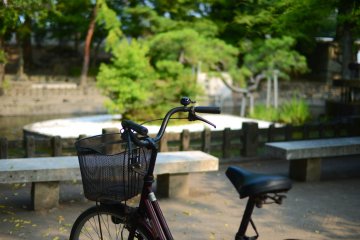 My bike parked outside Nakatsu Castle
