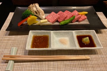 One of the main courses for dinner is grilled A-class, wagyu beef
