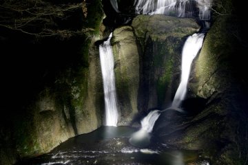 These illuminated twin falls are lovely