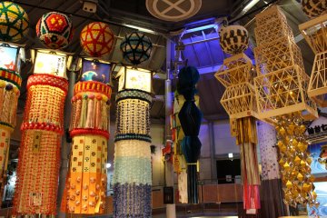 Large ornaments on display for Sendai's Tanabata Matsuri 