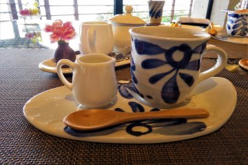 The handmade tea set in the music studio reminds me of a homestay