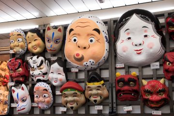 Many masks can be found on the trading street Nakamise-dori in Asakusa