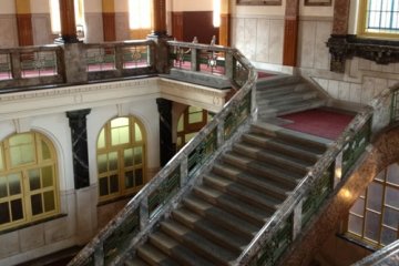 Fine marble staircase and elegant interior of the Nagoya Municipal Archives building