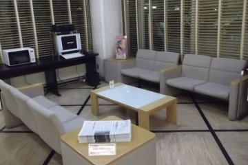 There are a couple of couches to rest on in the lobby