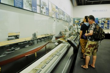 The museum displays handwritten letters of some of the 2475 sailors who died in the Yamato. Pictures are forbidden.