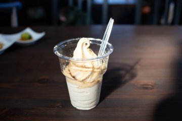 Soy sauce soft cream treat at Kurosawa Shouyuten