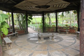 <p>There are many pavilions along the walkways in and around the ponds of the Water Garden</p>