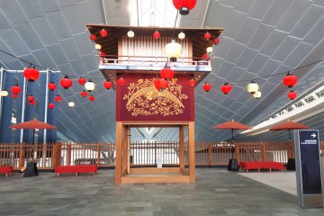 Empty pagoda gazebo by the replica bridge