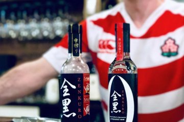 Wayne with Zenkuro sake brewed from Toyama rice in New Zealand