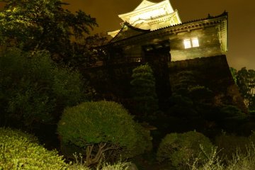 Odawara castle at night. The castle is lit up all night, but yet the area can be a little spooky!