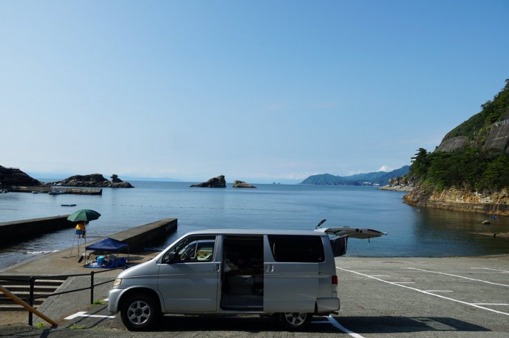 Lonely beach including Mt. Fuji far off. Kumomi, Izu, Shizuoka 