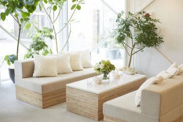 The decor is light, bright, and airy