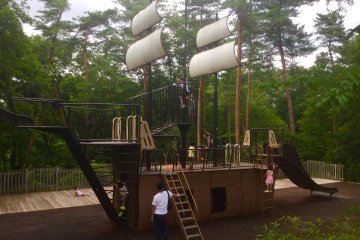 Entrance to the adventure course is marked by this ship, a popular play spot for kids of all ages.