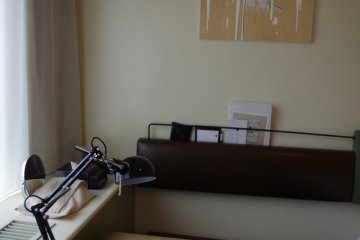 Leather furnishing and table in single room