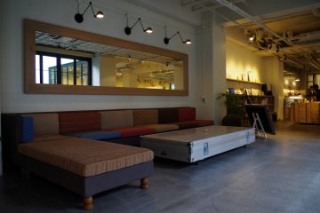 Chic furniture in lobby of Hotel Anteroom in Kujo one stop south of Kyoto