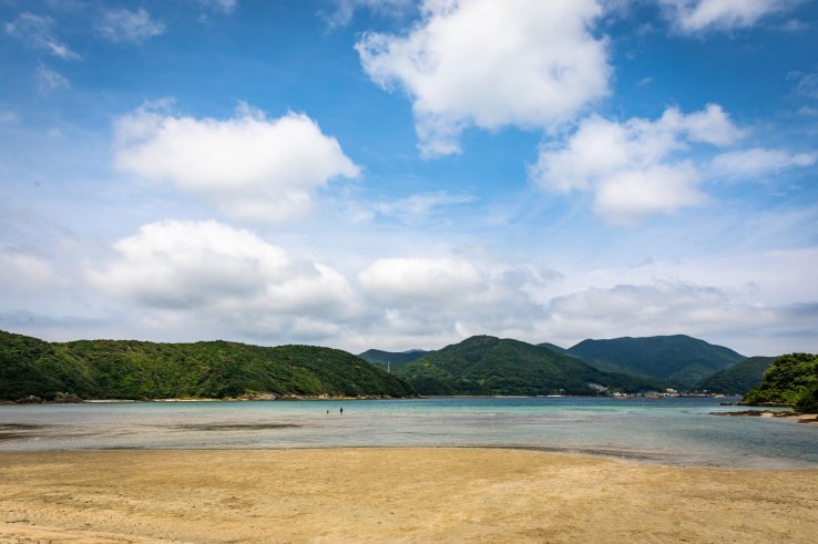 The 500-meter long Hamaguri Beach, one of Japan’s best for swimming and relaxing