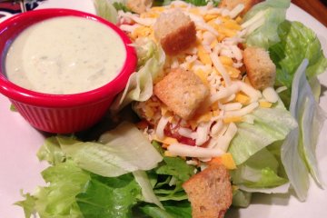 Garden salad with avacado ranch dressing