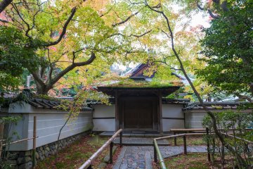 The cobblestone path leading to the temple gate