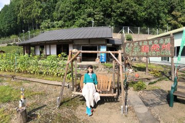 Sitting in front of the tea house