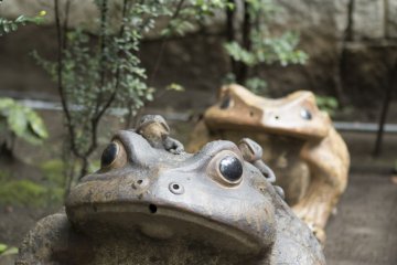 The shrine was guarded my statues of toads. Their importance I am not completely sure of though they also appear in Ukiyo-e prints that depict Masakado's daughter, Takayisha-hime