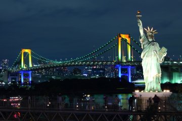 Tokyo's Rainbow Bridge as seen from Odaiba