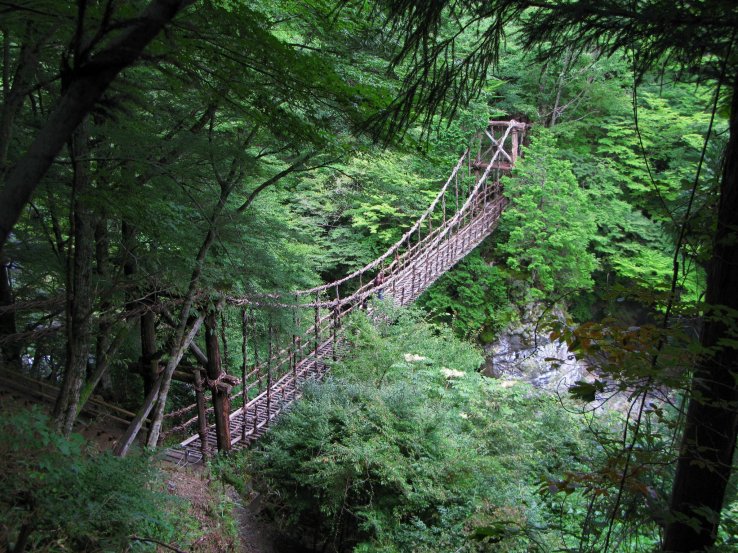 Kazurabashi Bridge is made of vines and reinforced by steel cables 