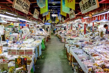 The tightly packed rows of vendors offer the freshest seafood in Aomori