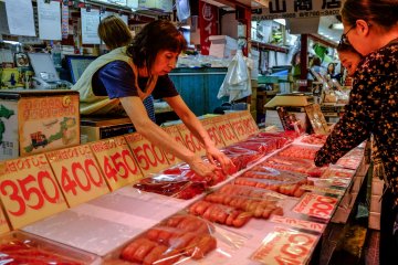 Salmon is a speciality of the Shinsen Market
