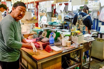 You can also watch the vendors delicately preparing cuts of fresh Tuna