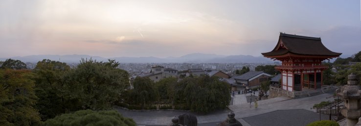A panoramic view as the first light of the day illuminates the city